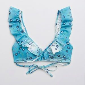 Aerie wrap bikini, blue and white floral, size XL